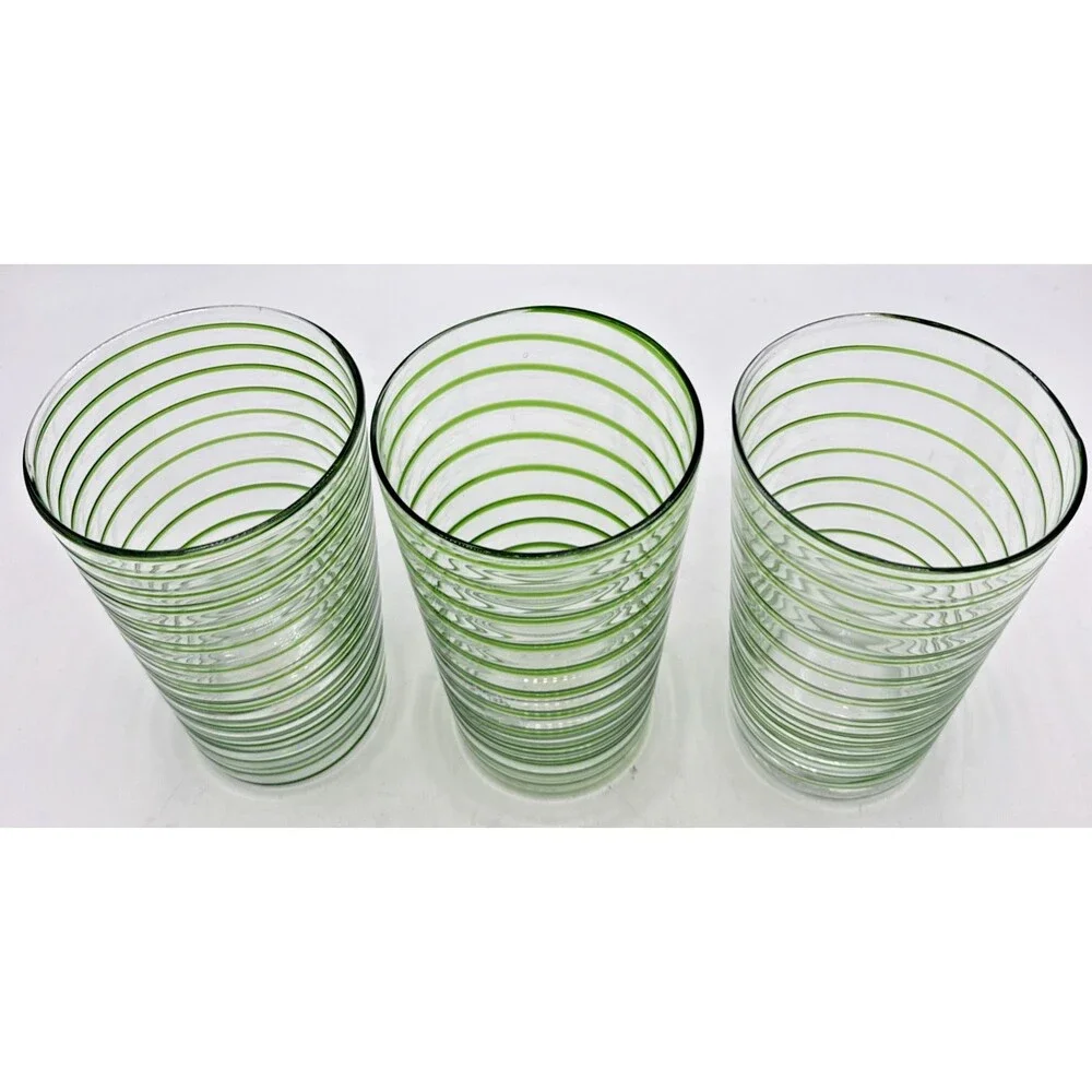Crate & Barrel Green Swirl Tumblers Set Of 3 20 Oz New 379-077 Holiday